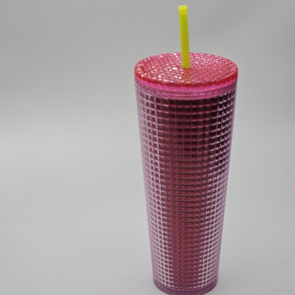 pink bubblegum grid 24 ounce venti tumbler with yellow straw ☆☆ new☆☆ - Picture 8 of 16